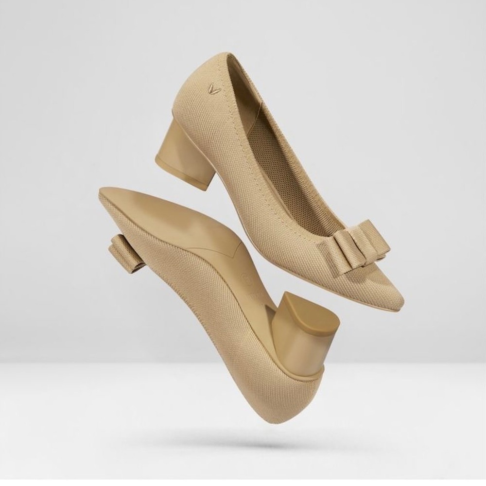 VIVAIA Titli Pro Nude Peach Knit Bow Chunky Heel Pumps EU/41.5 US/10